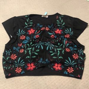 Floral short sleeve bikini top